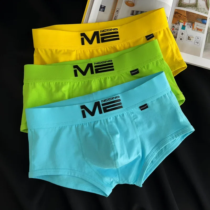 3pcs/lot men's panties, men's boxers, cotton cotton Korean color, solid color youth U bag breathable sports quadrangular shorts