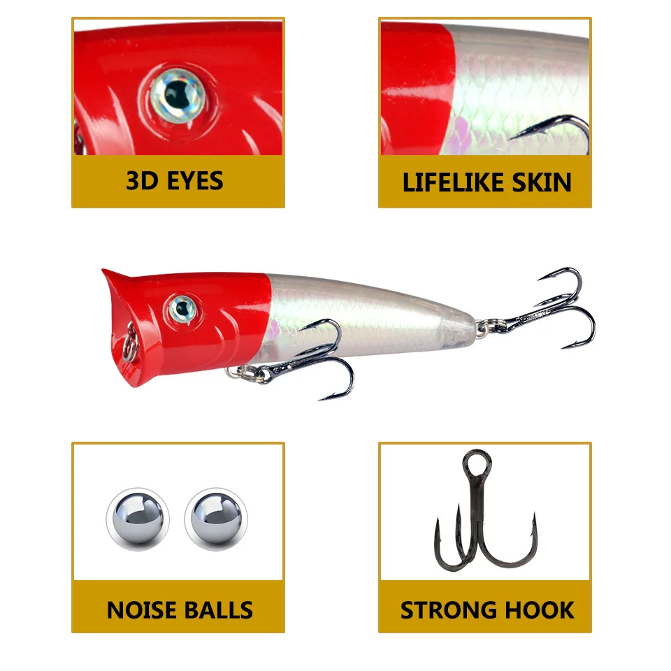 Durable ABS Artificial Fishing Lure 7.5cm 10g Floating Popper Bait Colorful Fishing Bait Saltwater Fishing