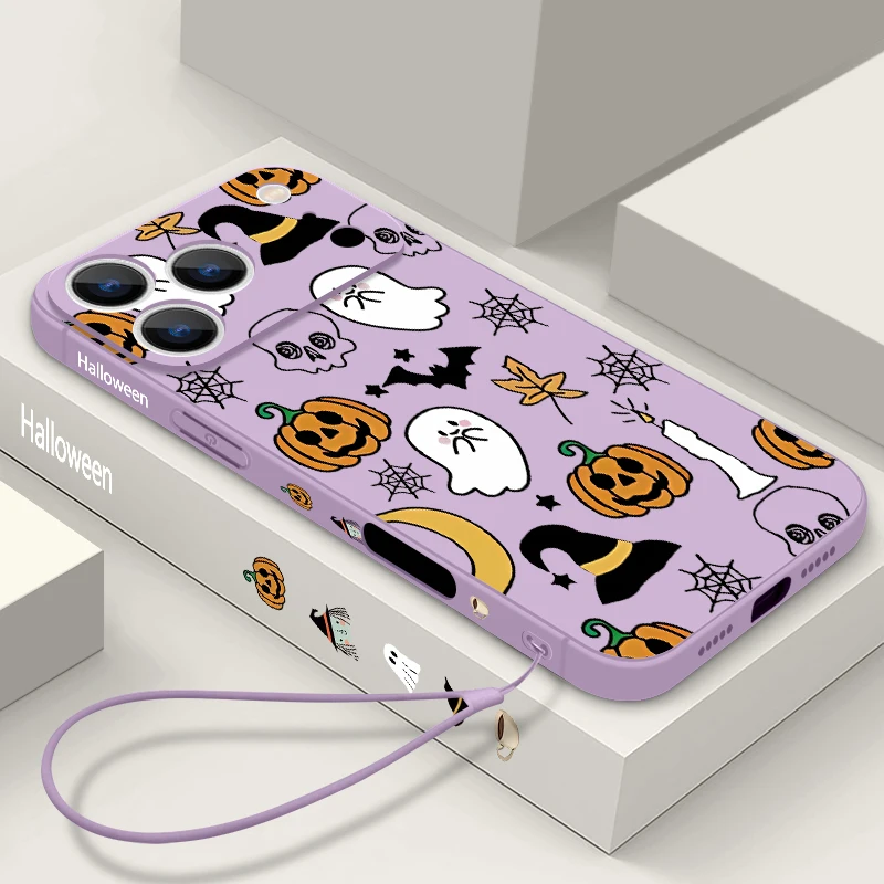 Custodia per telefono modello zucca fantasma per iPhone 17 Pro Max Funda iPhone 16 Pro Max 15 14 13 12 11 16e Air Soft TPU Cordino Cover