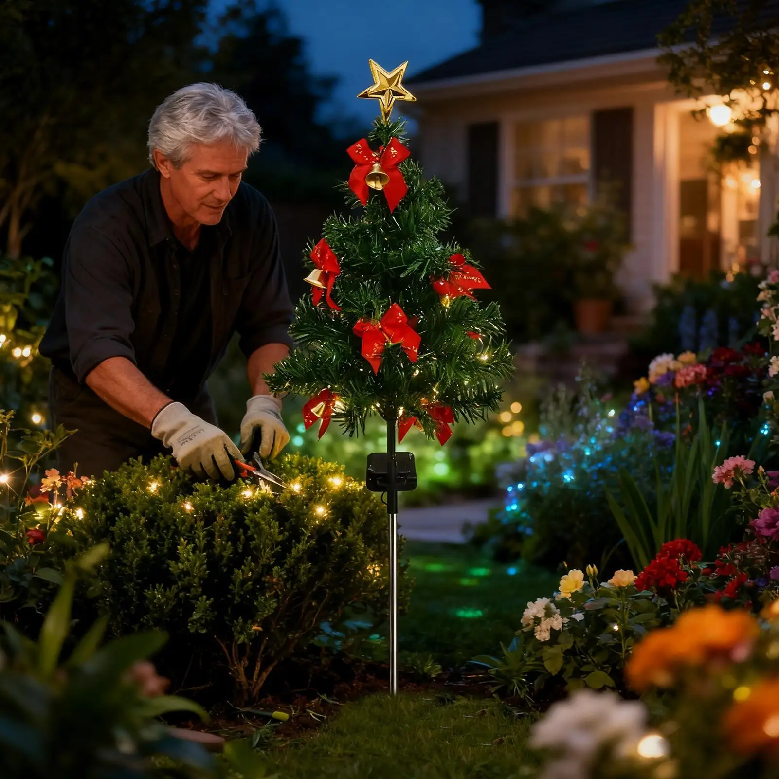 Solar Christmas tree Lights Outdoor Waterproof Garden Lamps Prelit Christmas Trees holiday decorations for Pathway Patio Lawn