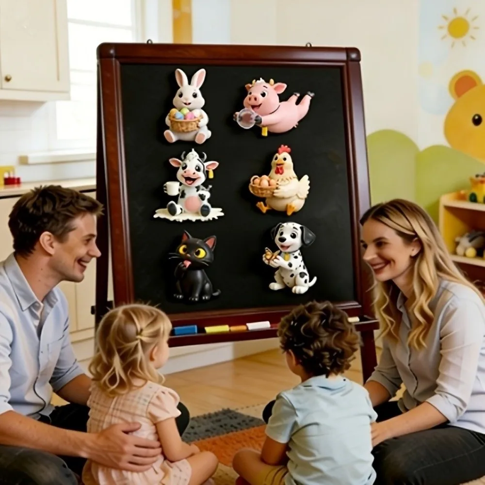 6pcs 2D Flat Dog Cat Fridge Magnets Acrylic Rabbit Cartoon Animal Magnets Cute Pig Magnetic Refrigerator Stickers Kids Room