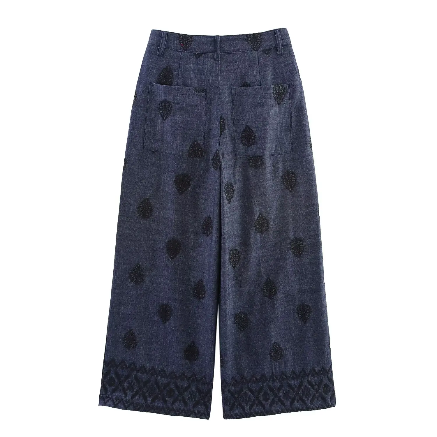 Maxdutti French Minimalist Embroidered Wide Leg Pants Women Summer Cropped Pants Women's Casual Pants Trousers