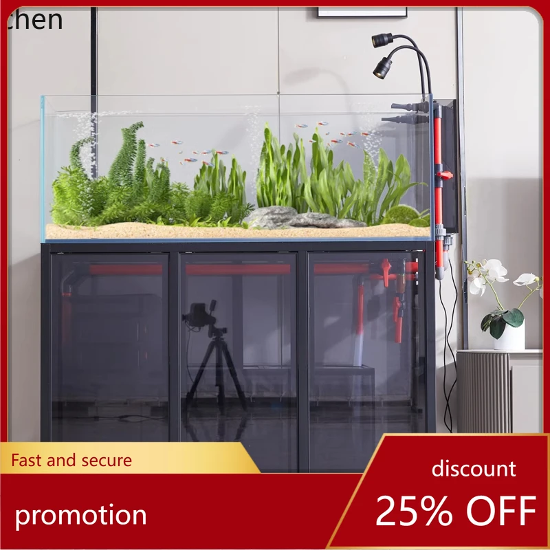 

HT резервуар для золотой рыбки, большой безводный резервуар для компании, гостиной, бытовой ультра-белый стеклянный резервуар для потока, аквариум