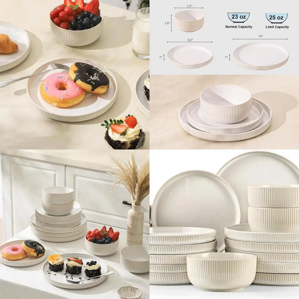 

6-Piece Round Reactive Glaze Porcelain Dinnerware Set, Scratch-Resistant Modern White Plates & Bowls, Dishwasher and Microwave S
