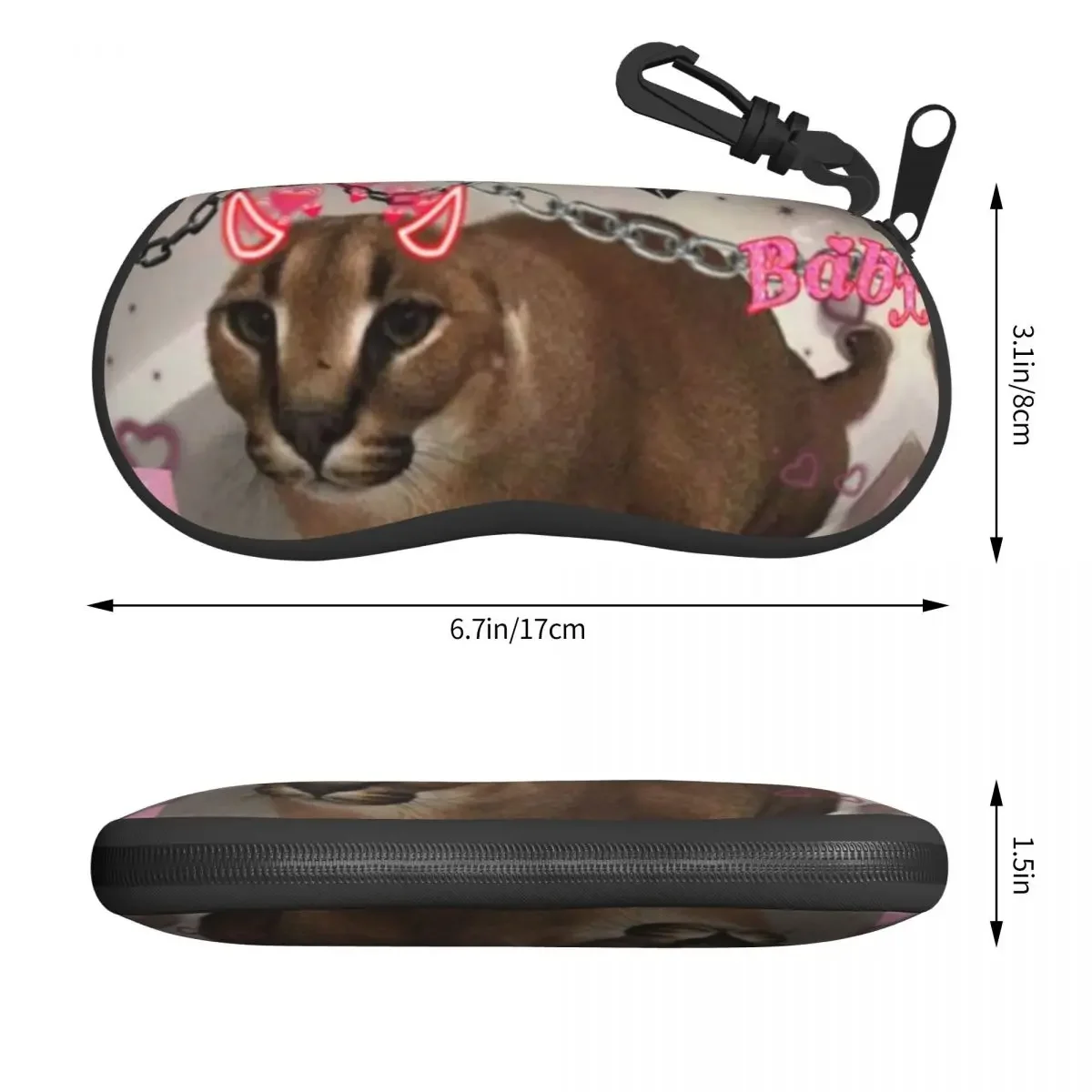 Cute Big Floppa Emo Sunglasses Soft Case Neoprene Zipper Meme Caracal Cat Shell Eyeglass Case Custom Protective Box For Glasses