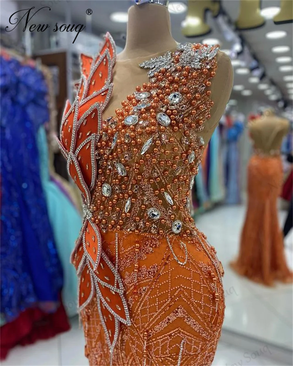 Elegant Evening Dresses Sparkly Beading Crystals Party Dress Robes De Soiree Dubai Couture Arabic Birthday Engagement Dress 2024