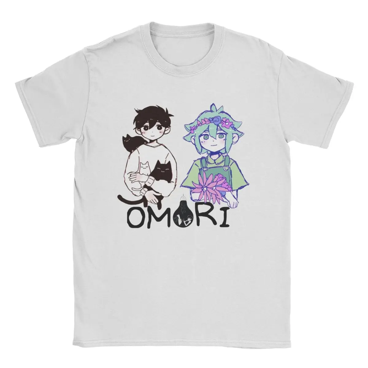 OMORI T Shirt for Men Pure Cotton Funny T-Shirt Crewneck Tees Short Sleeve Tops 6XL