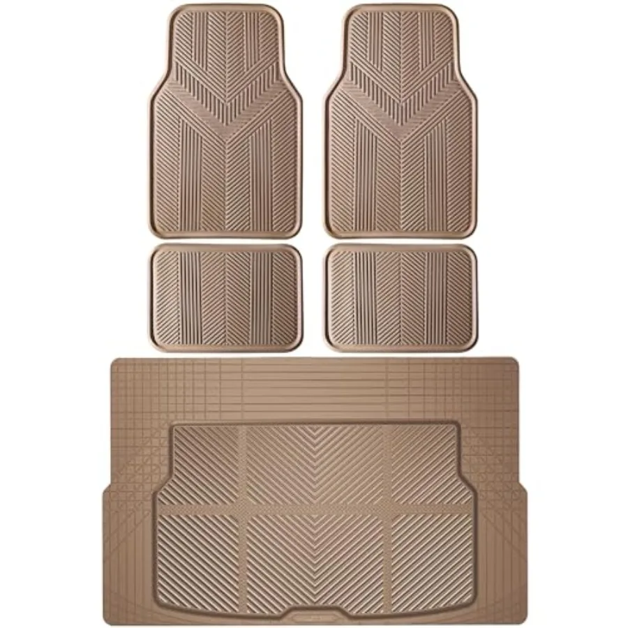

Universal Car Floor Mats and Cargo Liner Full Set Waterproof Anti-Slip Rubber Trim to Fit Trunk Mats All Weather Protection Fit