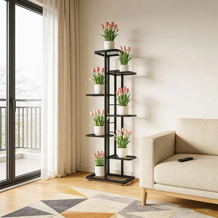 Plant Stand, 7 Tier 8 Potted Plant Stand, Blends Seamlessly Into Corners, Turning Unused Space Into A Stylish Display Space, Max