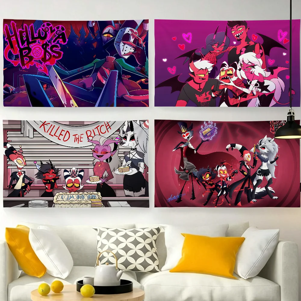 Cartoon H-Helluva Boss Flag For Garden Party Living Room Home Wall Decor Banner Bedroom Outdoor Tapestry