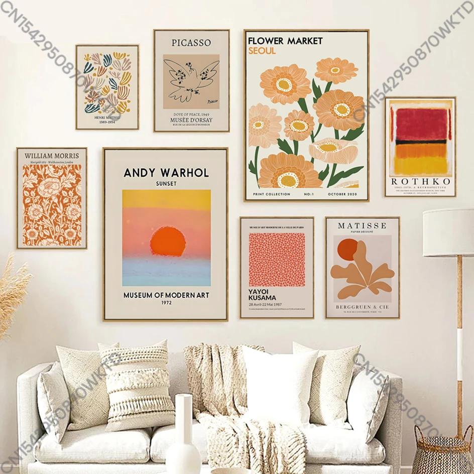 

Abstract Matisse Picasso Yayoi Kusama Mark Rothko Flower Market Poster Nordic Canvas Painting Wall Art Pictures Room Home Decor