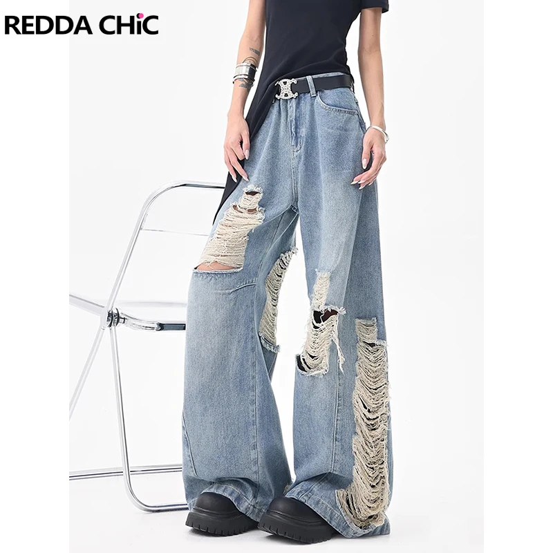 

REDDACHiC уличный стиль разрушенные мешковатые джинсы в стиле пэчворк винтажные прямые широкие повседневные брюки с низкой талией брюки женская одежда
