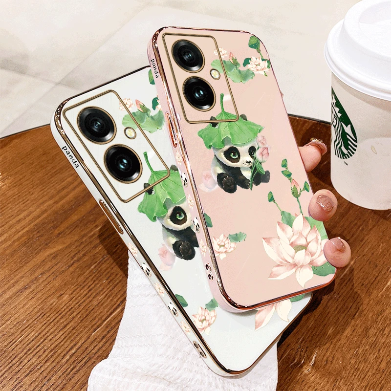 Y78Plus Lotus Panda Luxury Plating Phone Case For VIVO Y78 Y35 Y21T Y35Plus Y20i Y85 Y22 Y76S Y100 Y77 Y200 Y95 Y91 Y93 Cover