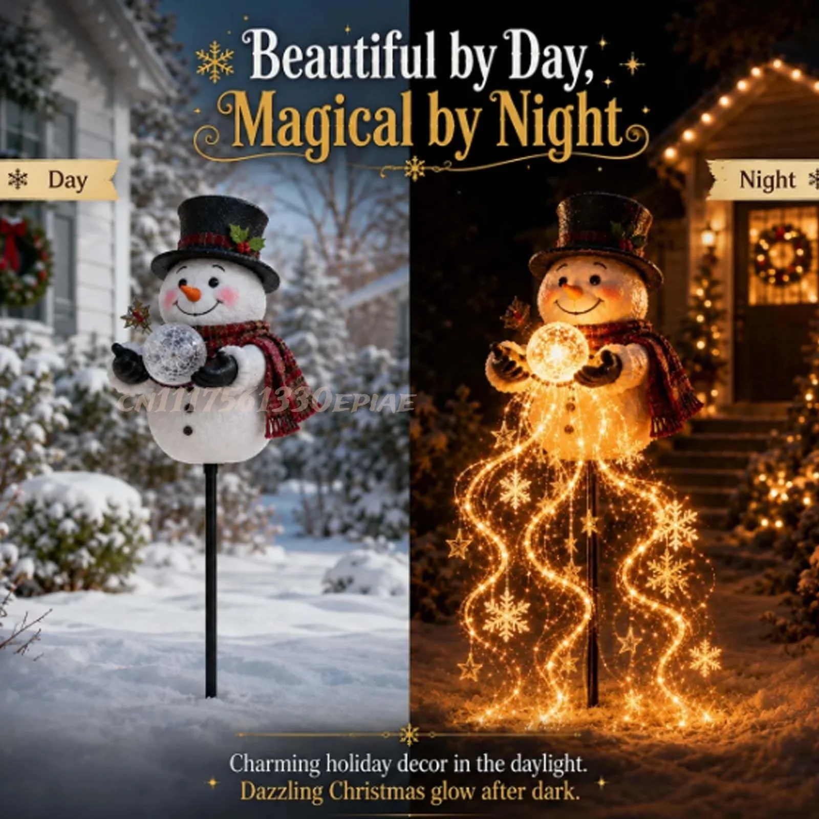 Snowman Magic Fountain - Flowing Snowflake LED Christmas Garden Light,Snowman Magic Fountain with Cascading Stars, Warm Glow