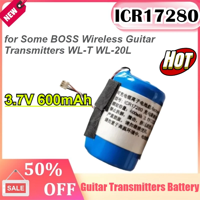 ICR17280 3-wire Plug 3.7V 600mAh لبعض أجهزة إرسال الجيتار اللاسلكية BOSS WL-T WL-20L البطارية