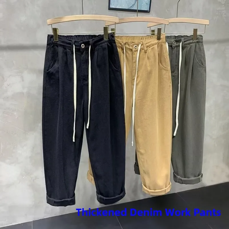 

Мужские прямые джинсы Thiened, износостойкая свободная рабочая одежда для строителей, осенне-зимние тяжелые джинсовые брюки Du