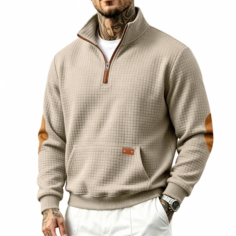 2026 men's American explosion, retro semi-zipper stand-up collar, autumn and winter casual daily wear pullover sweater