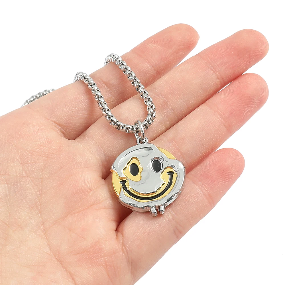 Smile Mood Face Pendant Necklace Punk Men and Women Hip-hop Melt Smiling Metal Jewelry Accessories Gifts For Friend