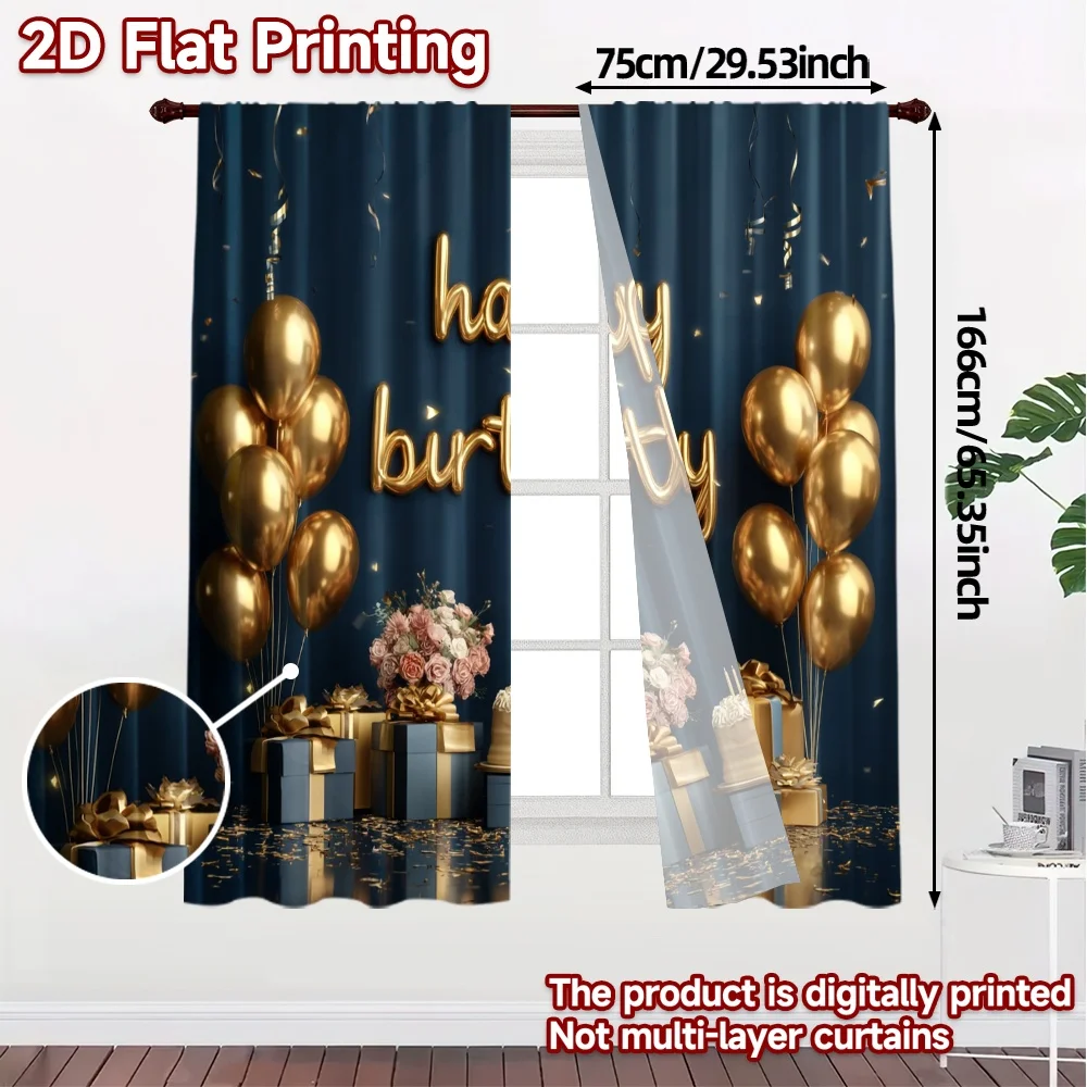 2pcs, 2D FLAT PRINTING Curtains (Without Rod) Birthday Elegance(1) Popular Curtains&Drapes Polyester Curtains All Seasons for