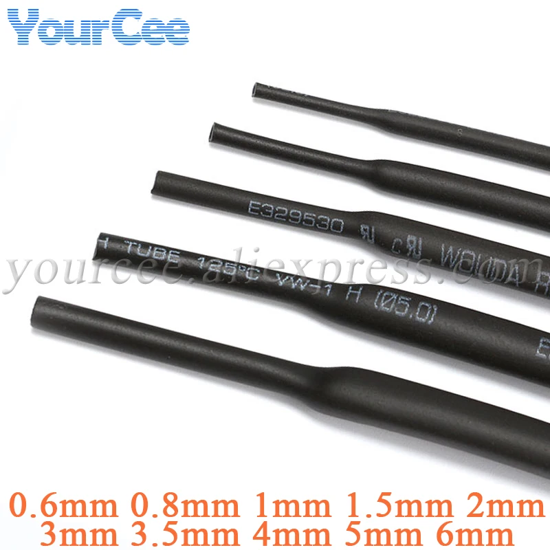 1 Meter Heat Shrink Tube 2:1 Black HeatShrink Tubing DIY 0.6/0.8/1/1.5/2/3/3.5/4/5/6/8/10/12/15mm 16mm 18mm 20mm 25mm 28mm 30mm