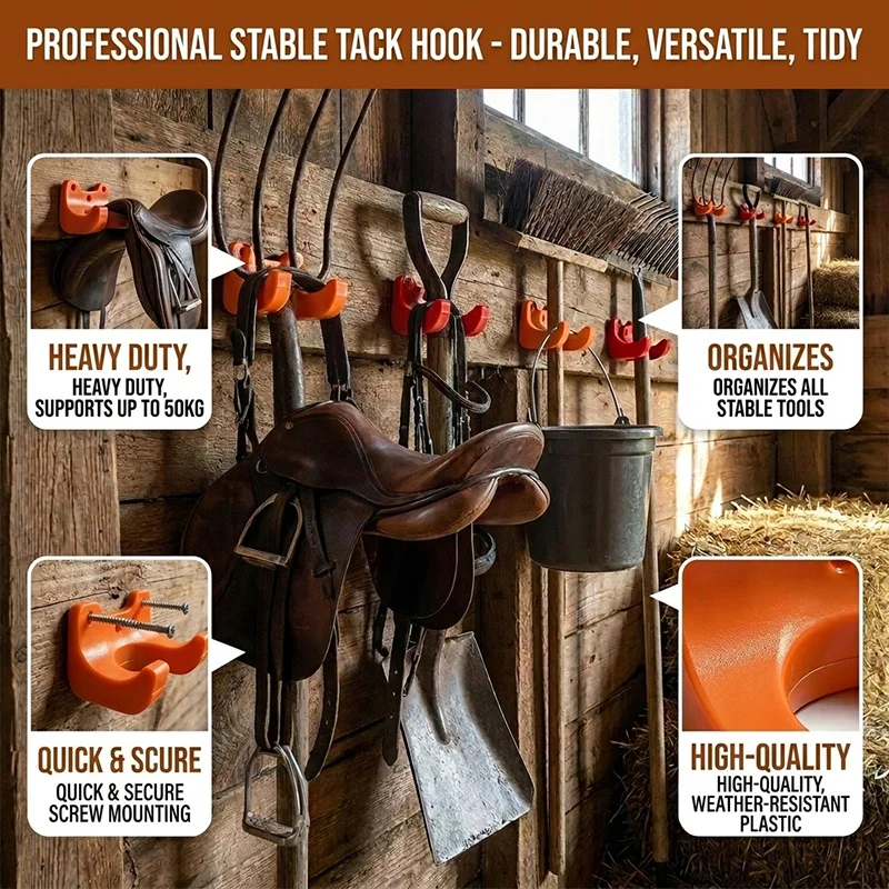 5 Pack Portable Tack Hooks, Stable Hanger for Lead Rope & Halter, Multipurpose Utility Storage Hooks for Horse Barn & Pasture