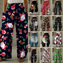 Women Christmas Loose Pockets Casual Bottoms Trousers Wide Straight Wide Leg Pants Sweatpants High Waist Loose Bloomer 5XL