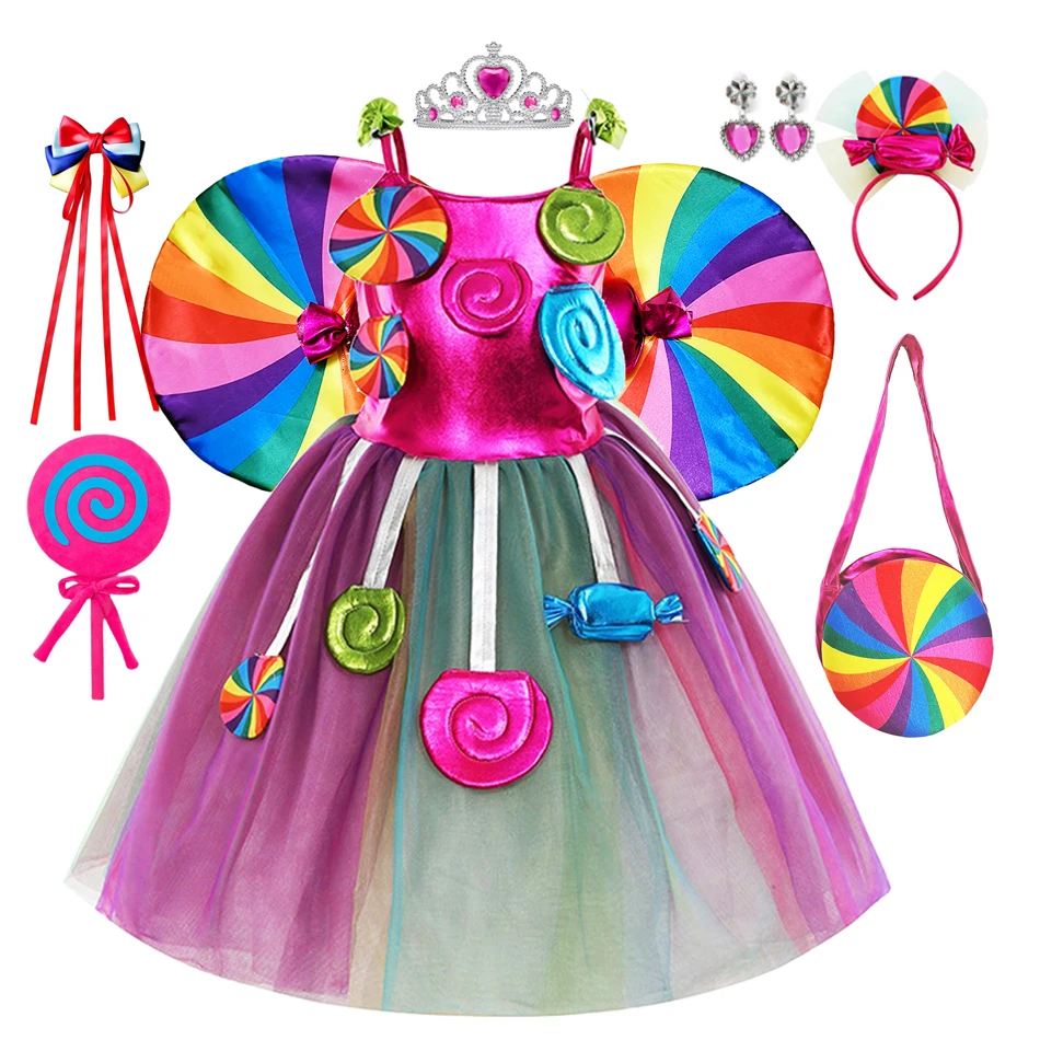 Purim Dress Girl Candy Dress Girl Vestido Birthday Party Princess Lollipop Clothing with Headband for Wedding