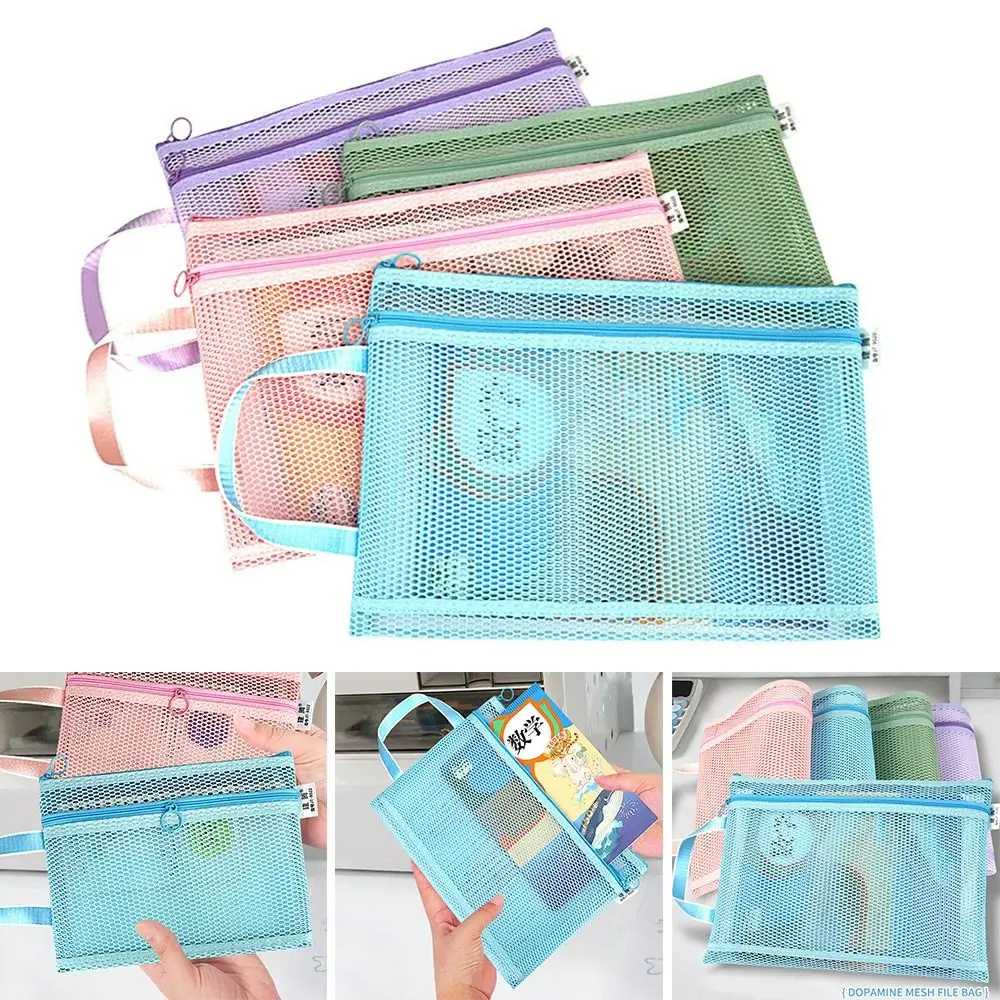 Nylon Mesh Mesh Zipper Pouch Bag A4/A5 Multifunctional Document Bag Portable Thickened Transparent File Bag