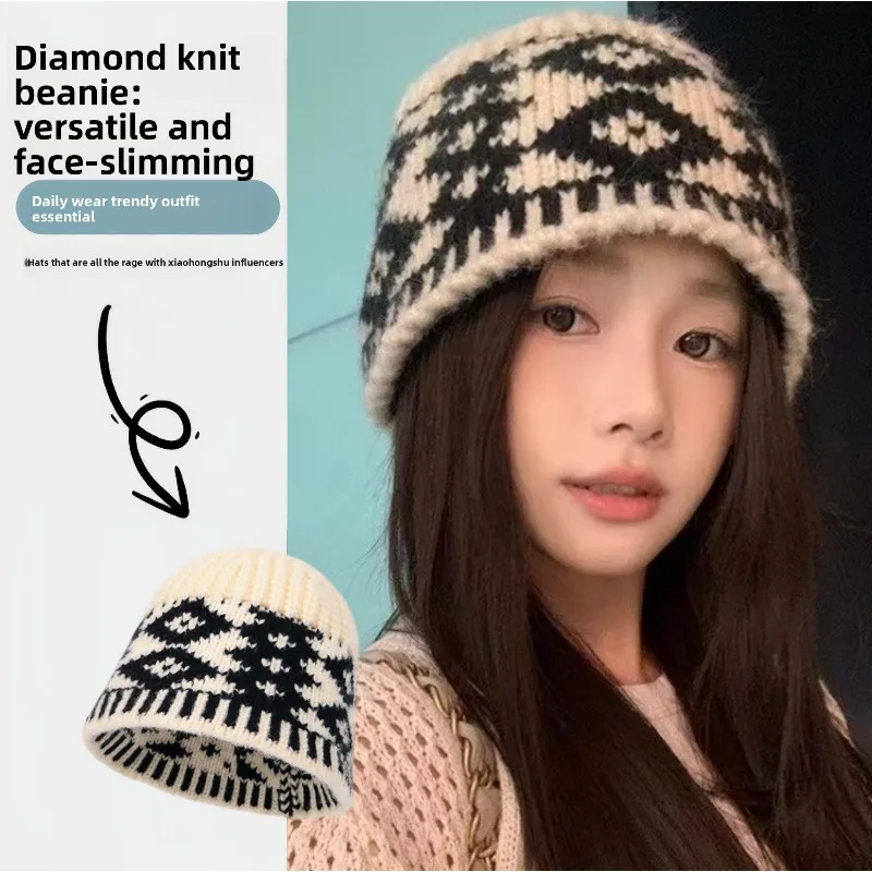 Fisherman Knitted Hat Children Autumn Winter Plush Retro Wool Hat Warm Ear Protection Big Head Circumference Cold Hat Men Women