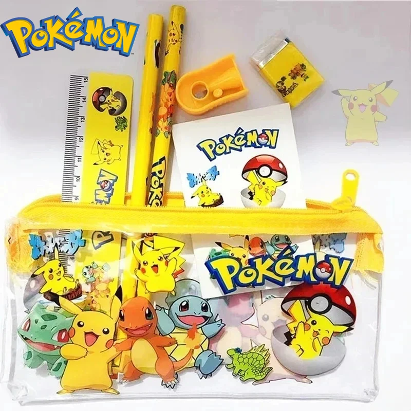 

Pokemon Pikachu Figure Student Pencil Box Stationery Set Cartoon Anime Pencil Ruler Eraser Pencil Sharpener Toys Stickers Gift