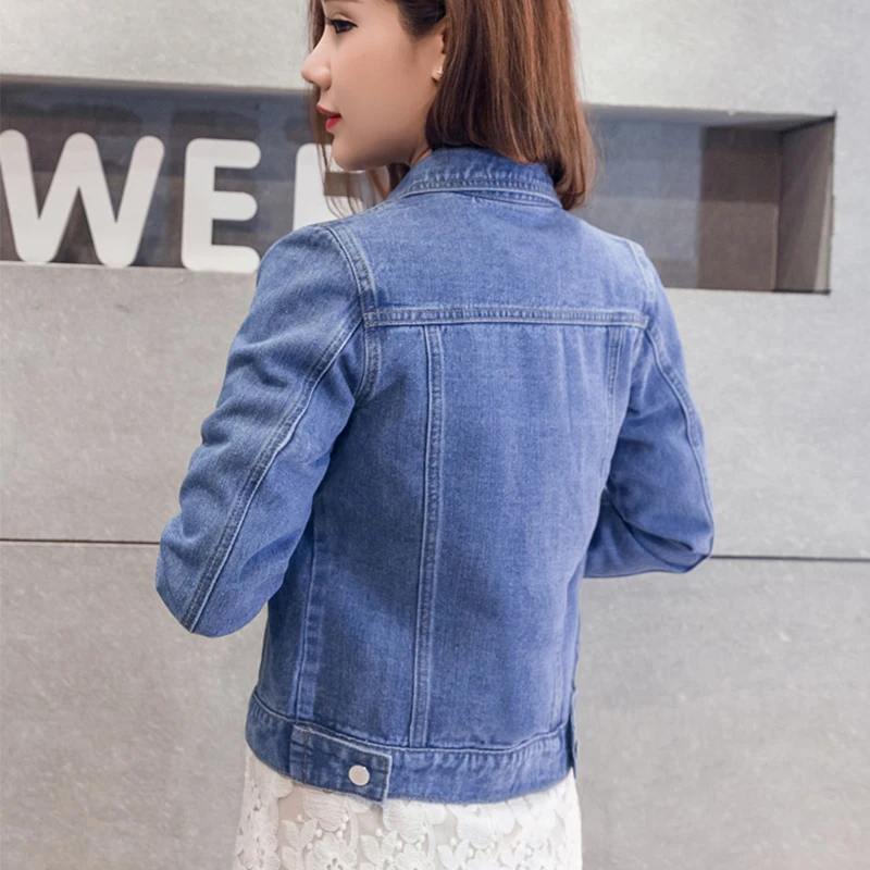 1pcs Women Denim Jacket Spring Autumn Long Sleeves Coat Student Solid Jean Jackets Casual Loose Tops Fashion Lady Outerwear