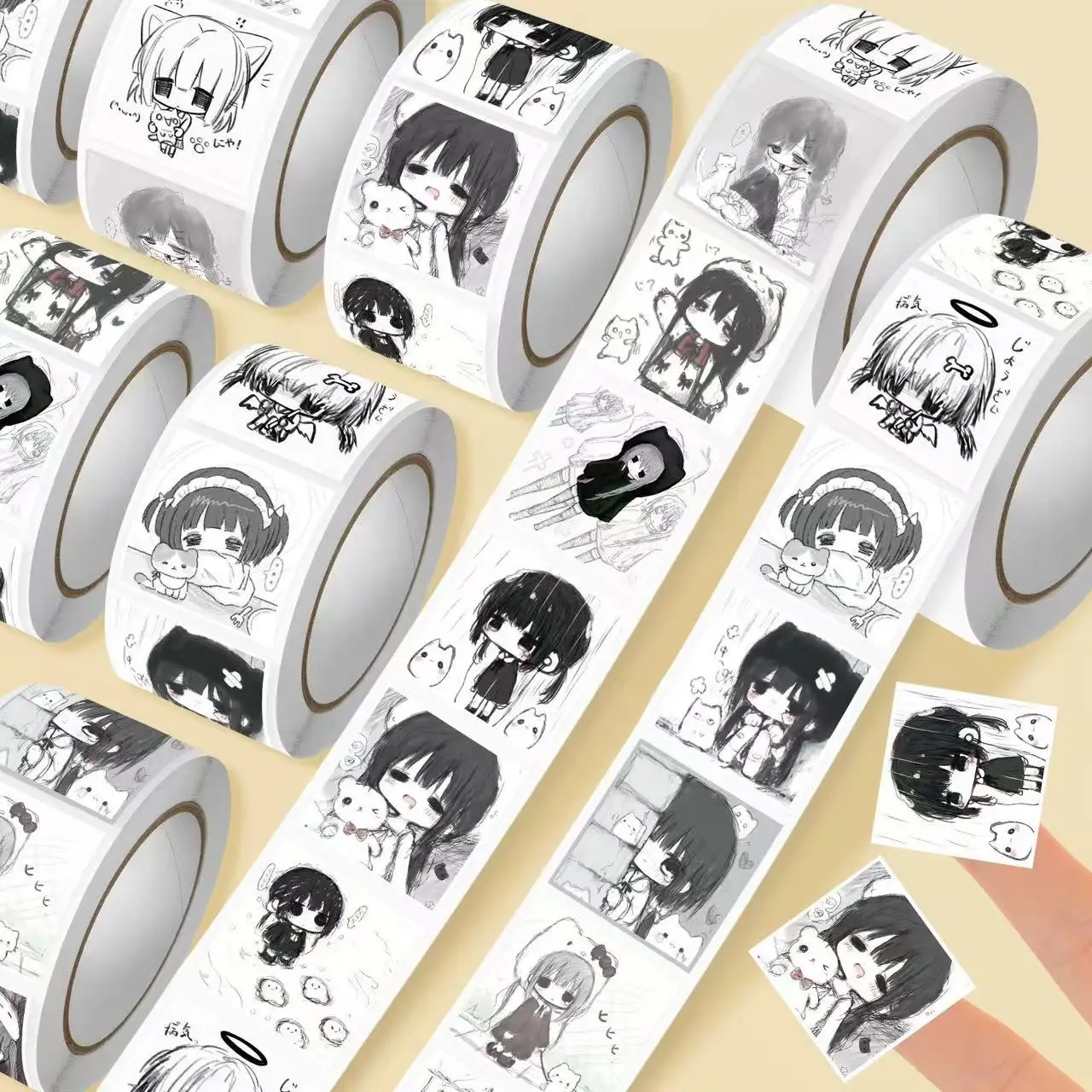 New Japanese Soft and Cute Hand-painted Cute Girl Avatar Roll Stickers with Beautiful Asian Girls Decorative Note Stickers Gift