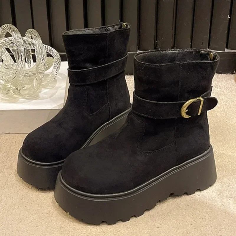 Flats Platform Women's Ankle Boots 2025 Suede Designer Shoes for Woman Fashion Casual Winter New Dress Zapatos Mujer De Botas