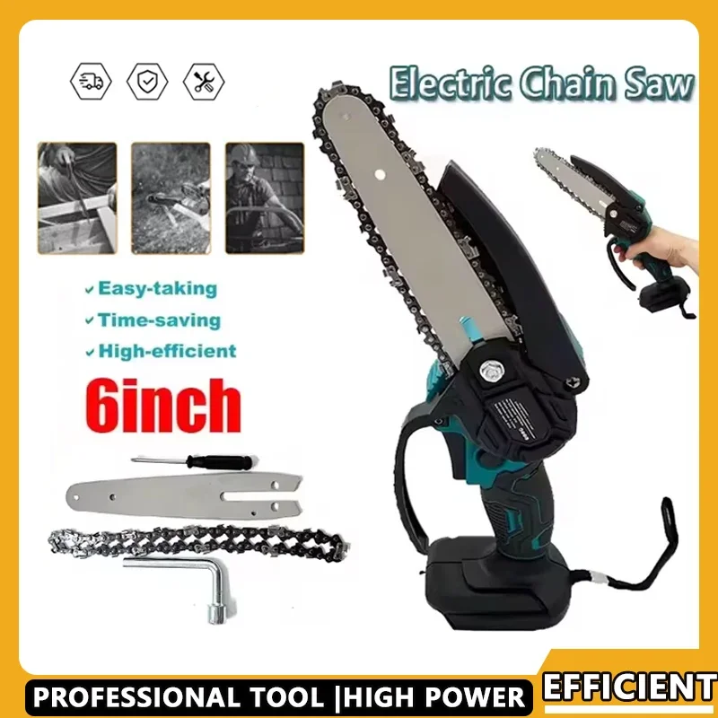 

Fit Makita 6-Inch Electric Chain Saw Handheld Portable Wood Logging Chainsaw for Garden Pruning 18V Battery Powered Tool