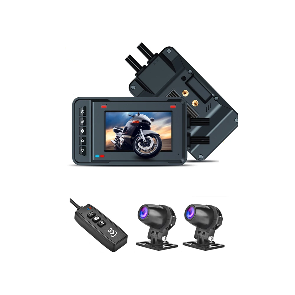 Motorcycle DVR Dash Camera WiFi GPS 3-Inch Screen with Two Lenses Black Box BSD Voice Recognition for Motorcycle Bicycle