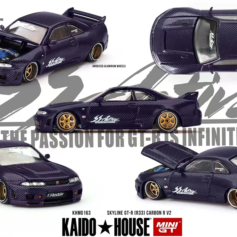 

Предпродажа MINIGT KHMG163 1:64 Skyline GTR R33 Active Purple Carbon R V2, открывающийся капот, литая под давлением модель автомобиля Kaido House 163