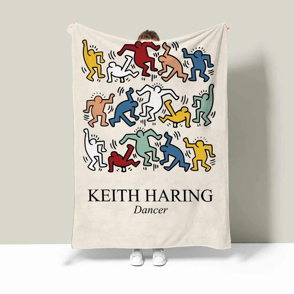 Keith Harings Microfiber Bedding Fluffy Plaid Cobija Sofa Throw Blanket Fluffy Interior for Home Warm Blankets for Cold Knee Nap