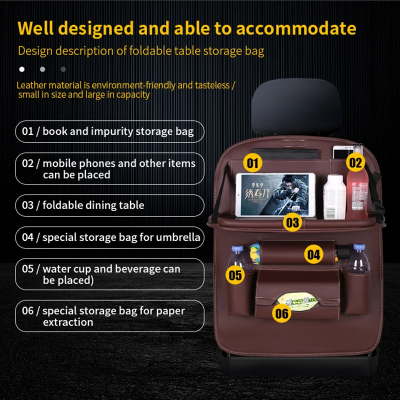 Car Back Seat Organizer Storage Bag with Foldable Table Tray Tablet Holder Tissue Box Auto Back Seat Bag Protector Accessories