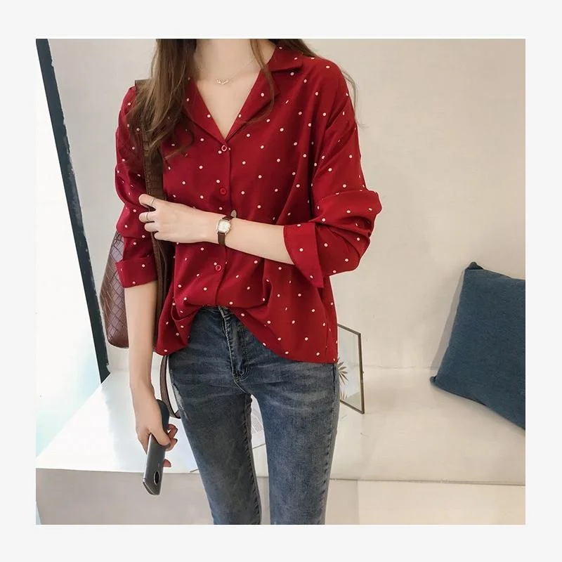 Camicetta lunga da donna autunno inverno Sve Ne Tirt Top da donna Pendolarismo Sle modello a pois rotondi 8-24 anni