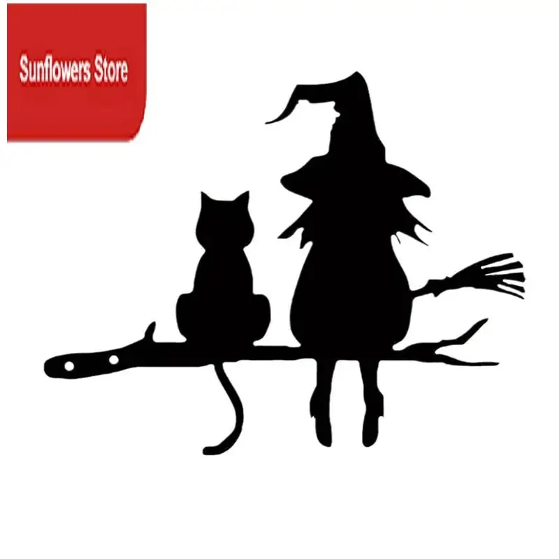 

ABRM-Iron Silhouette Cute Witch And Cat Garden Stake On The Branch Yard Art Decor, Tree Stump Plug-In, For Garden Courtyard