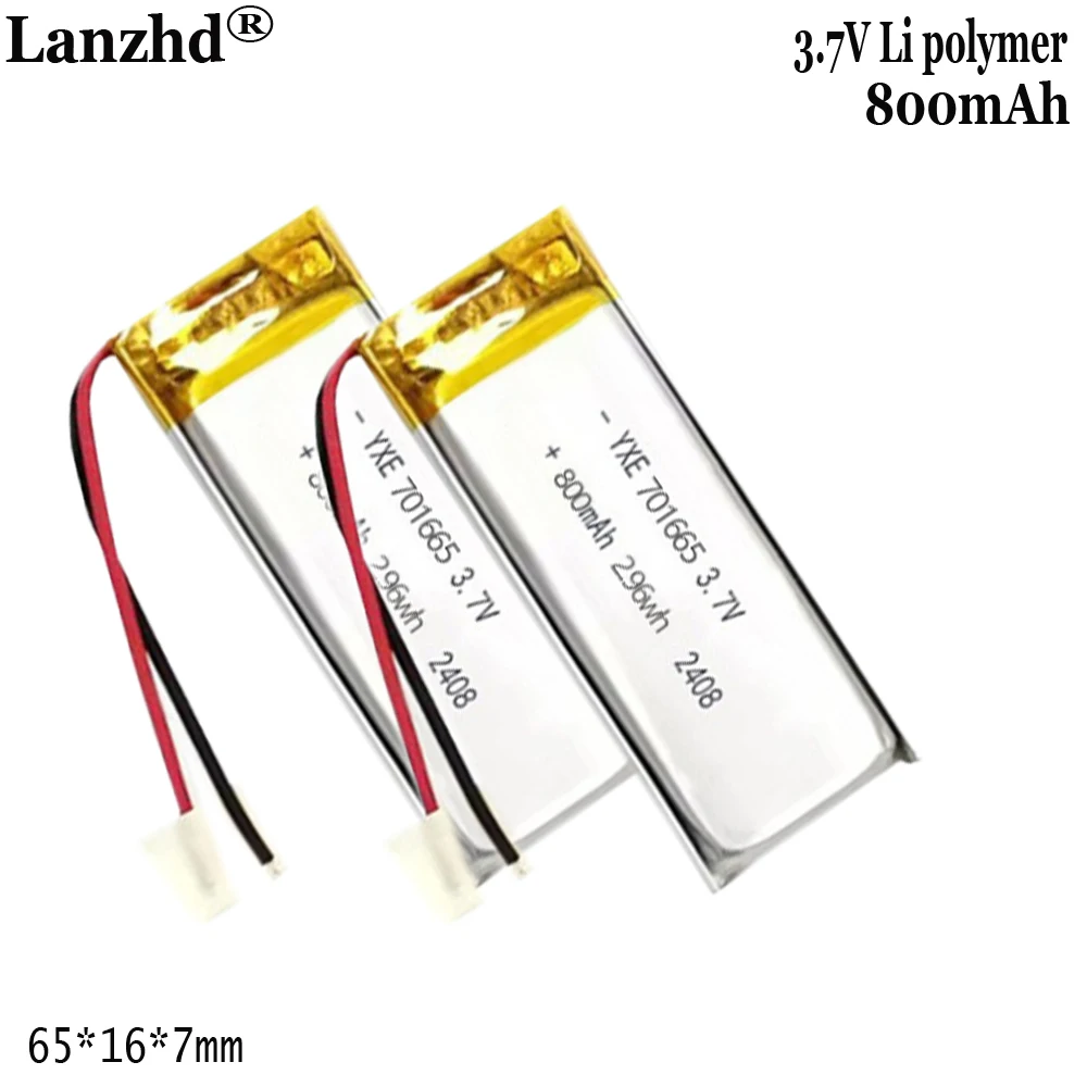 1-12pcs Batteries 3.7V 800mAh 701665 li Polymer Li-ion Battery For Polymer lithium battery LED light beauty device 3C digital