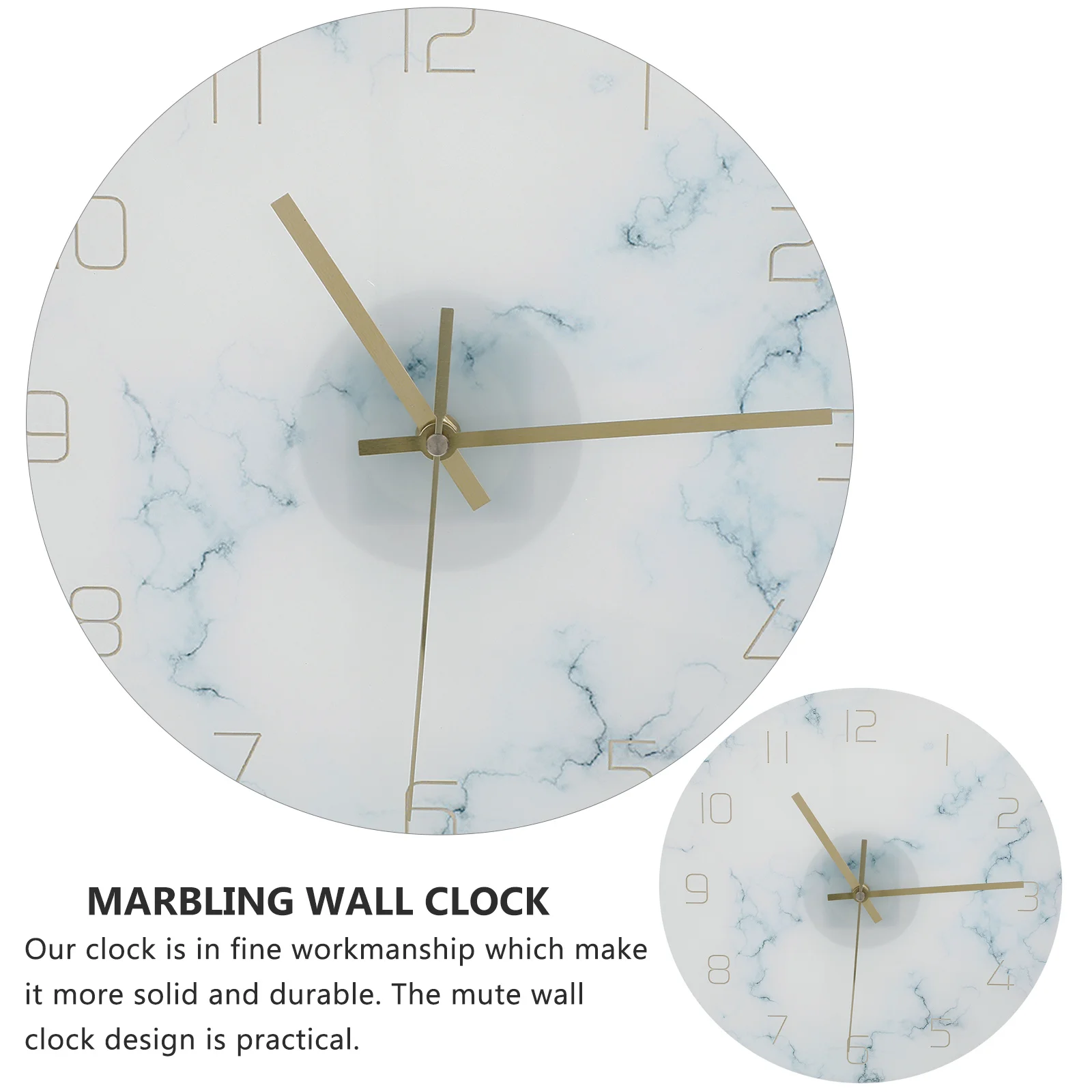 

Rustic Decor Modern Clock Wall Elegant Minimalist Hanging Marble Pattern White Decorative