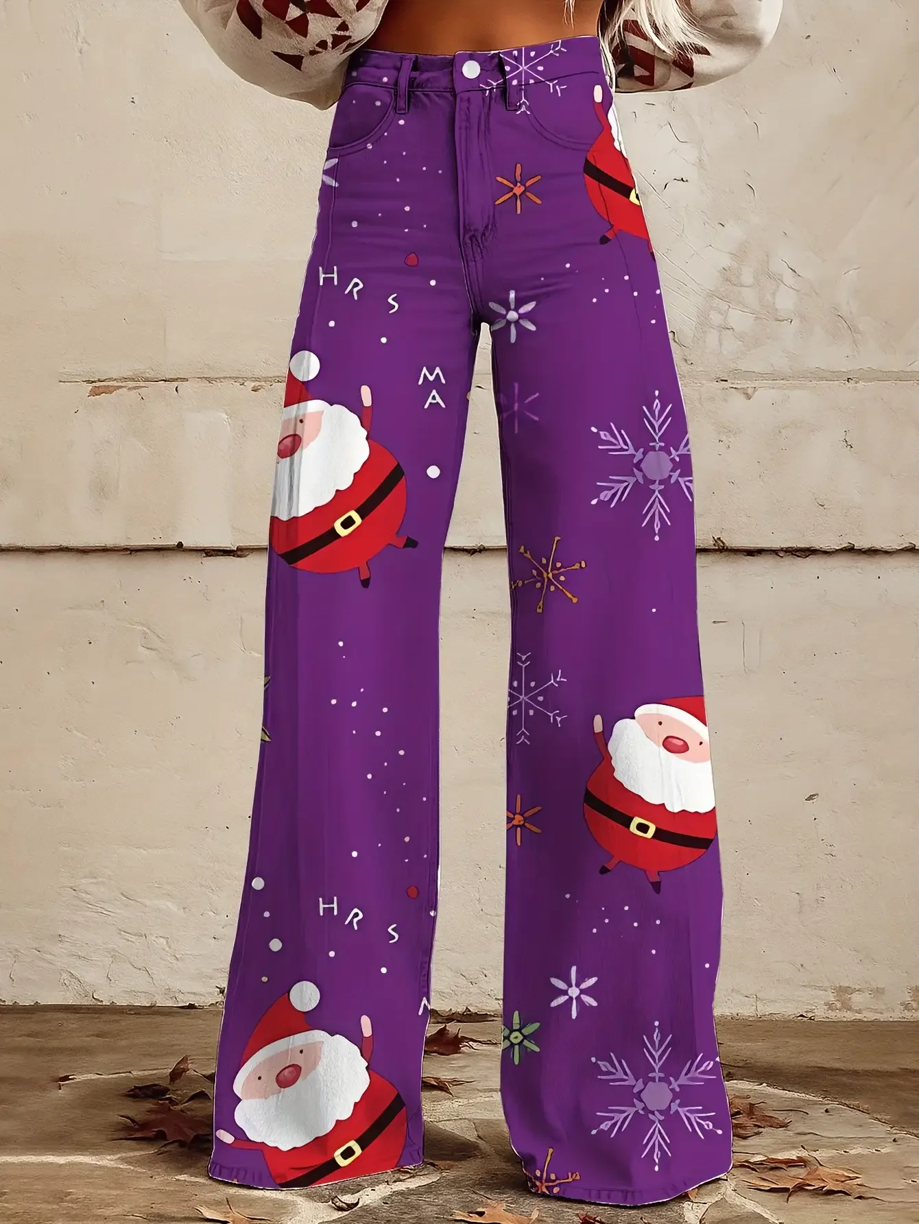 

Christmas ladies' imitation denim pants with snowflake patterns for autumn ,Festival commuting versatile trendy cool pants