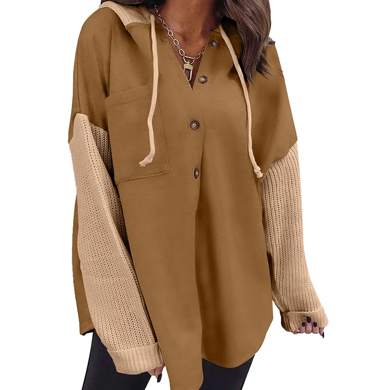

2025Autumn and Winter New European and American Women's Clothing Sweater Stitching Hooded Sweatshirt Casual Jacket Women