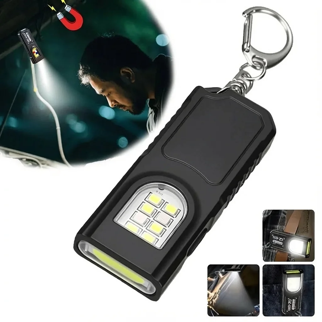 Multifunctional Keychain Flashlight USB Rechargeable Mini Flashlight With COB Work Light Keyring Camping Walking Pocket Lamp