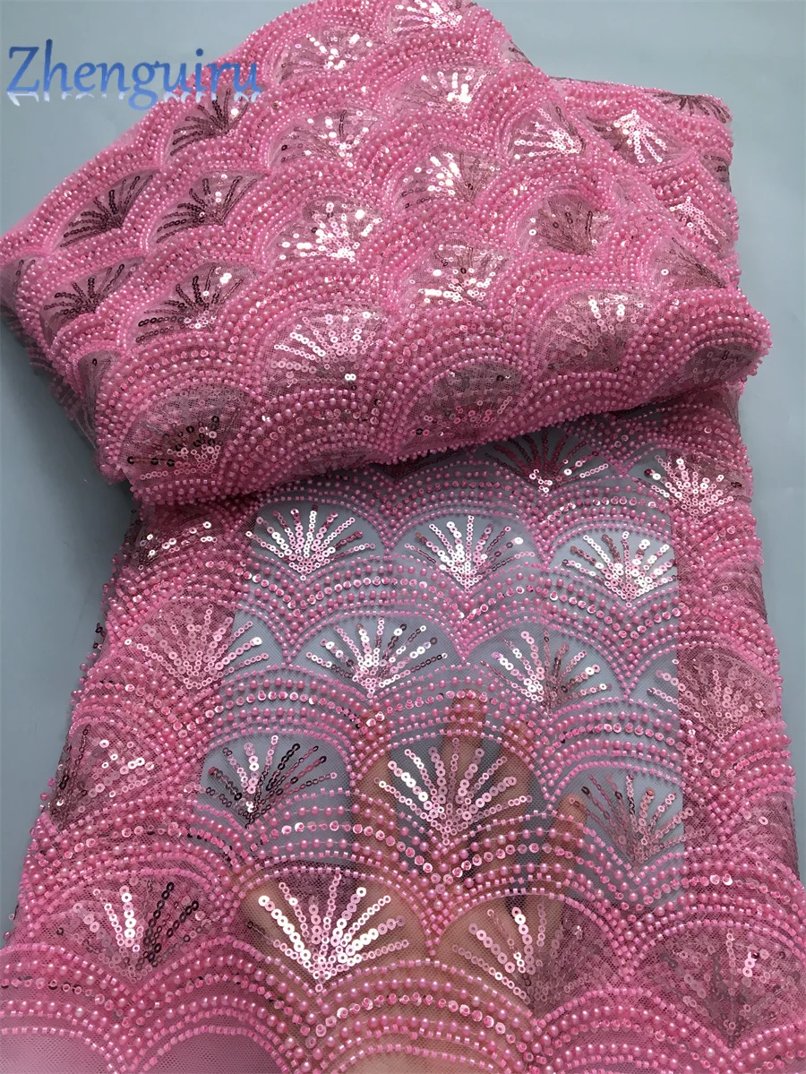 French Tulle Lace Fabric 2025 High Quality Sequins African Nigerian Beaded Lace Fabric 5 Yards Wedding Dress for Women A4161