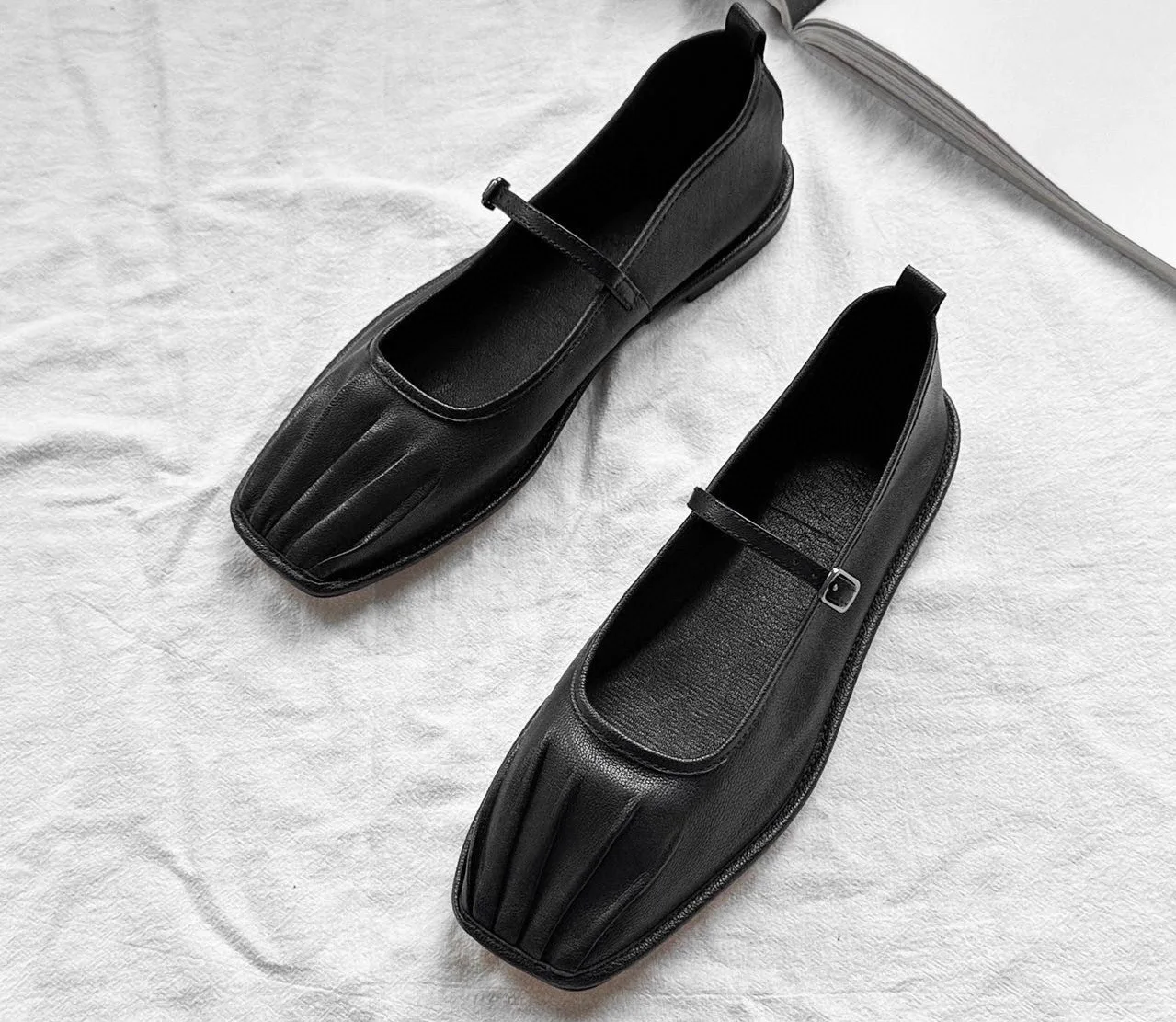 Maxdutti outono francês minimalista couro genuíno mary jane sapatos retro dedo do pé quadrado elegante macio e confortável sapatos planos mocassins w