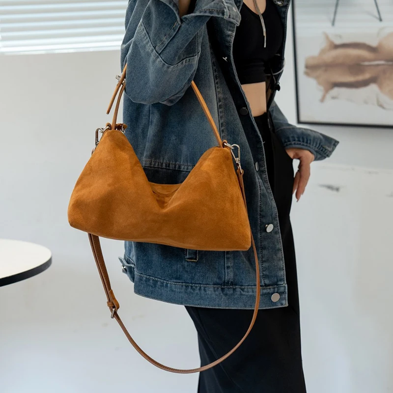 

Натуральная осенне-зимняя большая роскошная дизайнерская сумка Boston из мягкой матовой замши, женская сумка через плечо, женская сумка через плечо