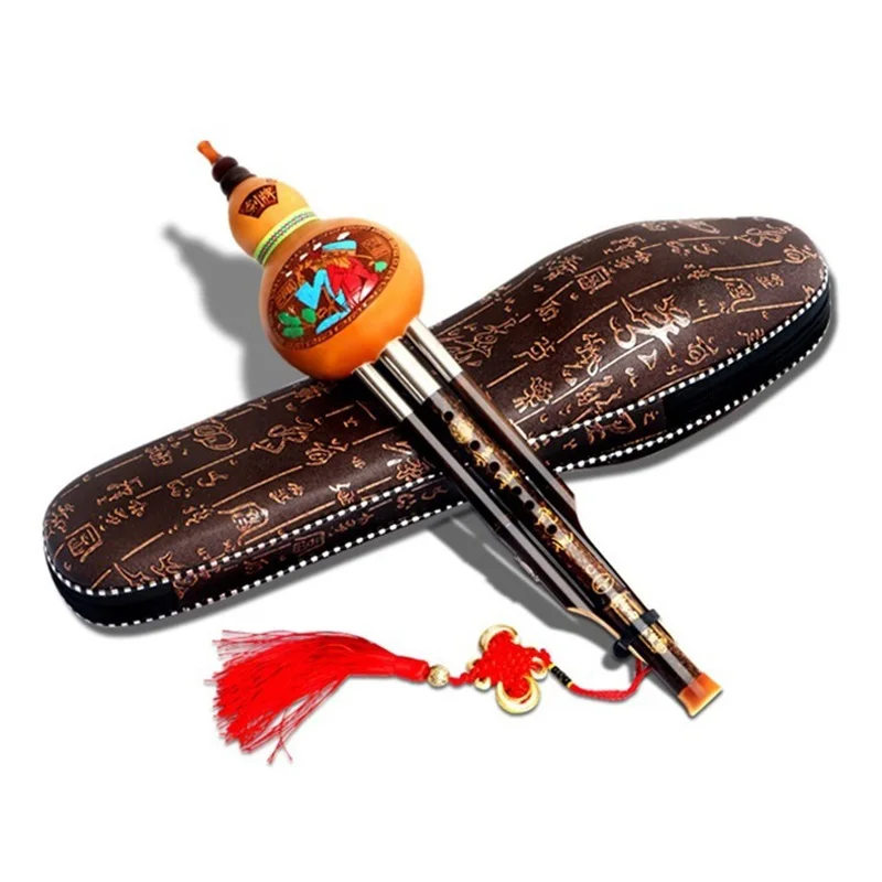 Chinese Handmade Hulusi Black Bamboo Gourd Cucurbit Flute Ethnic Musical Instrument Key Of C bB With Case For Music Lovers