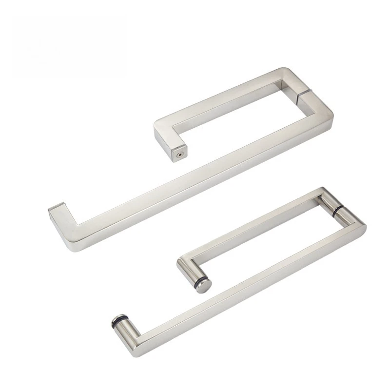 

Tempered Glass Door Handle 304 Stainless Steel Office Hotel Shower Room L-shaped Right Angle Rounded Corner Pair Door Handle